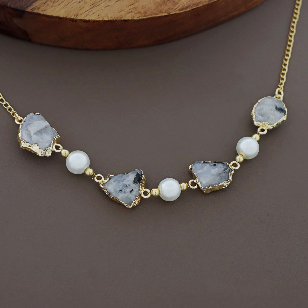 Electro Plated Raw Stone + Pearl Short Neckpiece