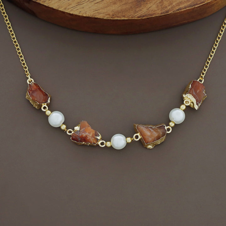 Electro Plated Raw Stone + Pearl Short Neckpiece