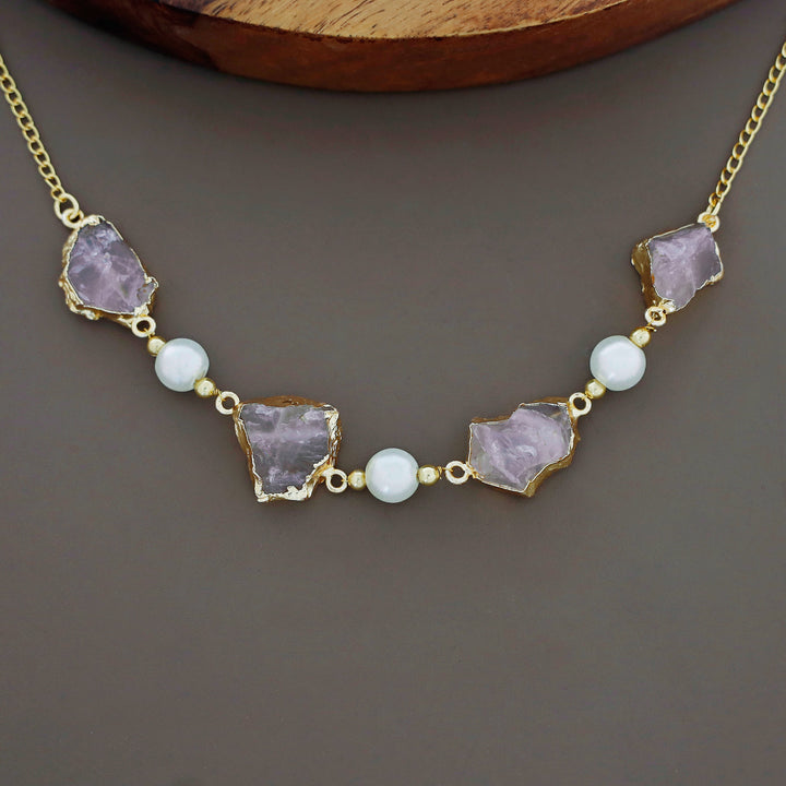 Electro Plated Raw Stone + Pearl Short Neckpiece