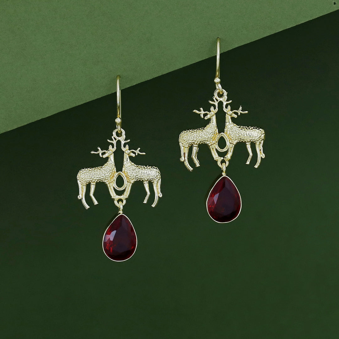 Keesha Golden Dual Deer Glossy Stone  Drop