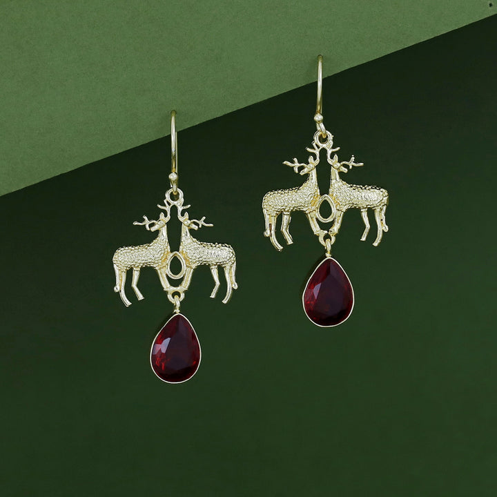 Keesha Golden Dual Deer Glossy Stone  Drop