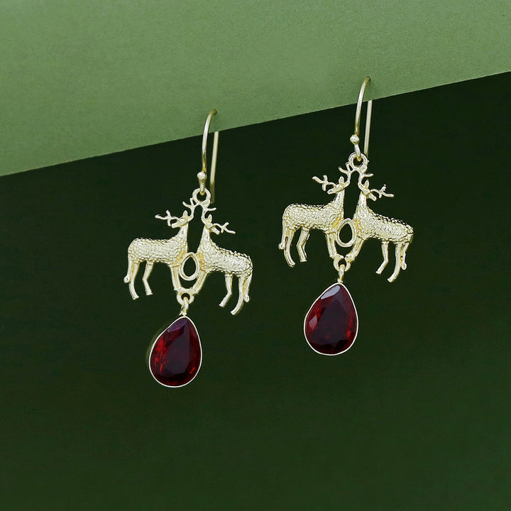 Keesha Golden Dual Deer Glossy Stone  Drop