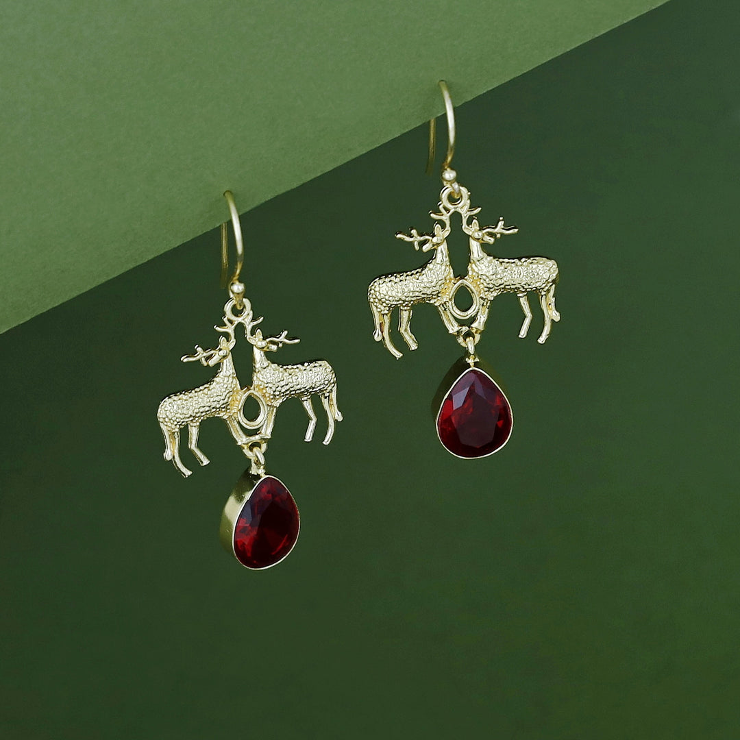Keesha Golden Dual Deer Glossy Stone  Drop