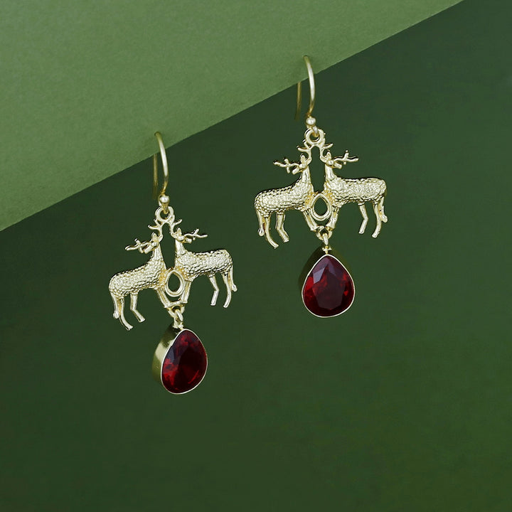 Keesha Golden Dual Deer Glossy Stone  Drop