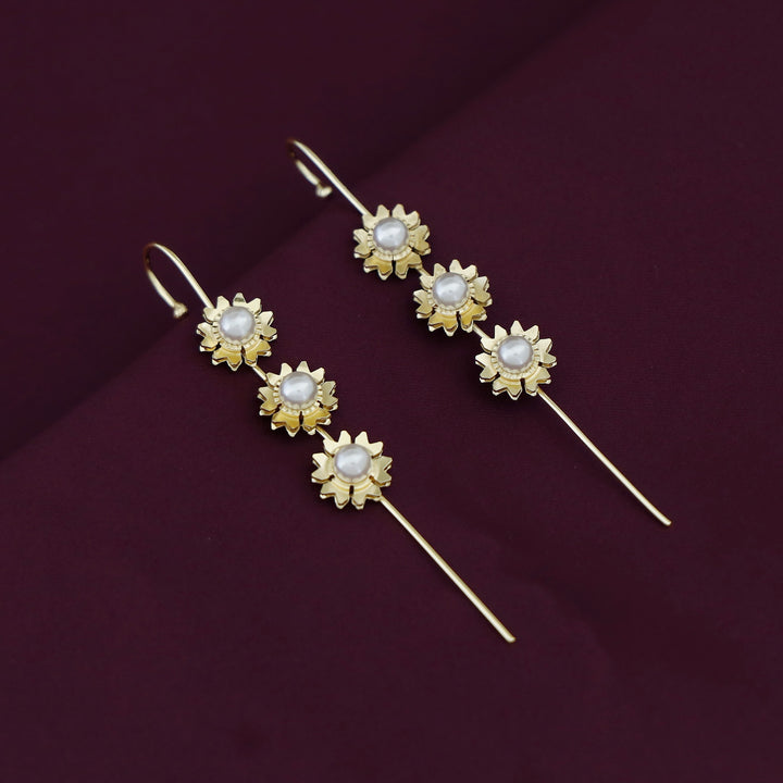 Yasmin Golden Tri Flower Pearl Ear - Cuff (Set Of 2)