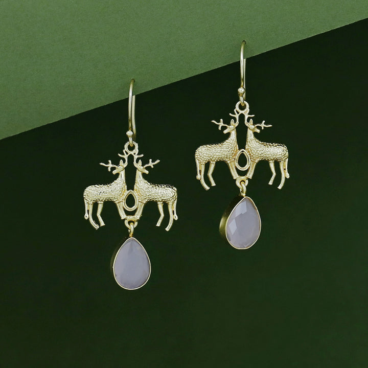 Keesha Golden Dual Deer Glossy Stone  Drop