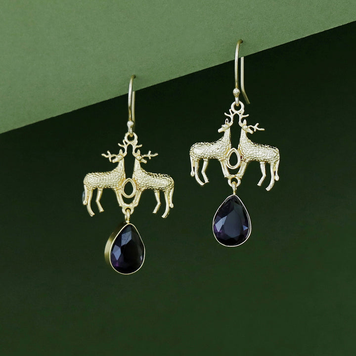 Keesha Golden Dual Deer Glossy Stone  Drop