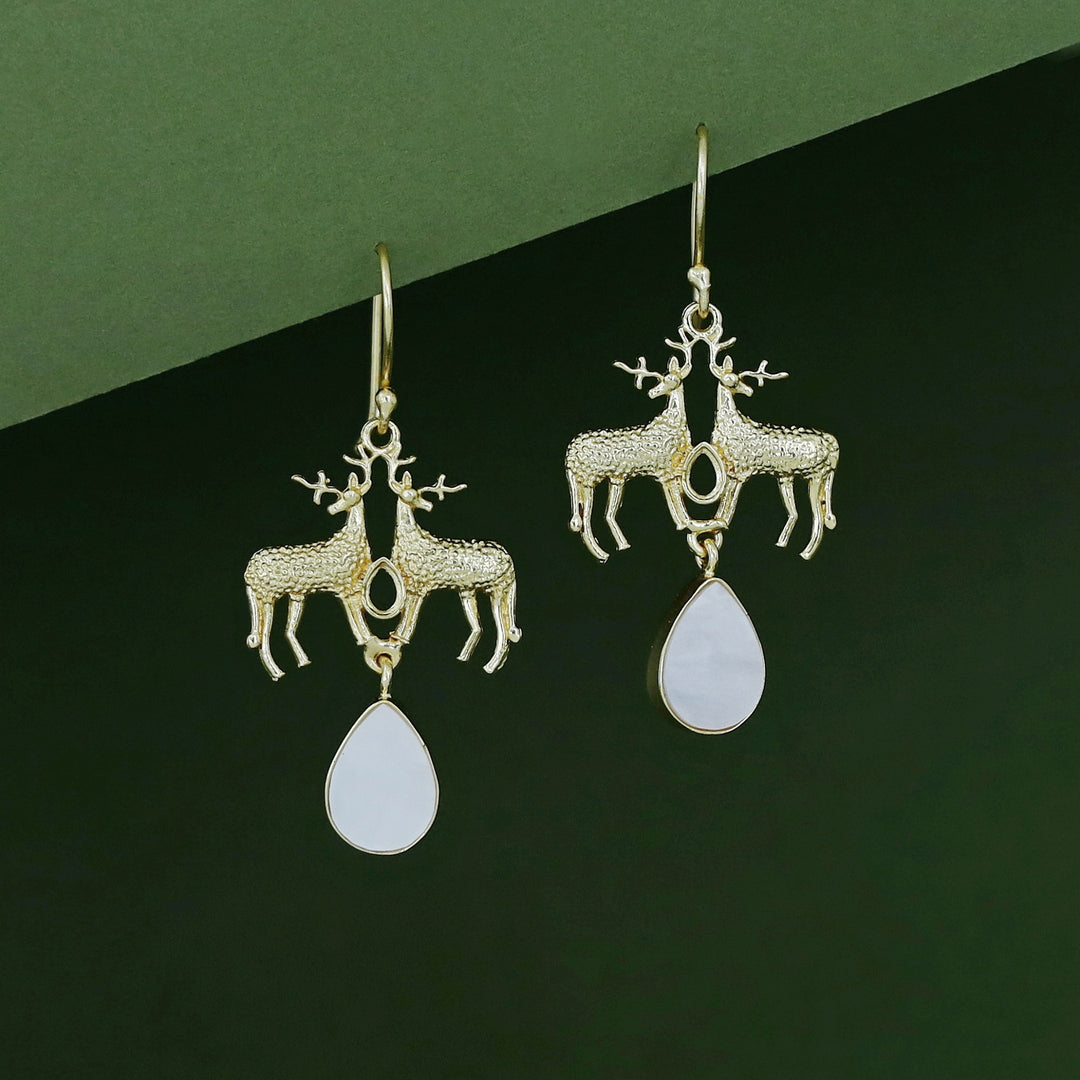 Keesha Golden Dual Deer Glossy Stone  Drop