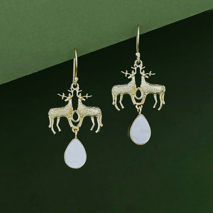 Keesha Golden Dual Deer Glossy Stone  Drop