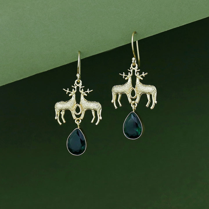 Keesha Golden Dual Deer Glossy Stone  Drop
