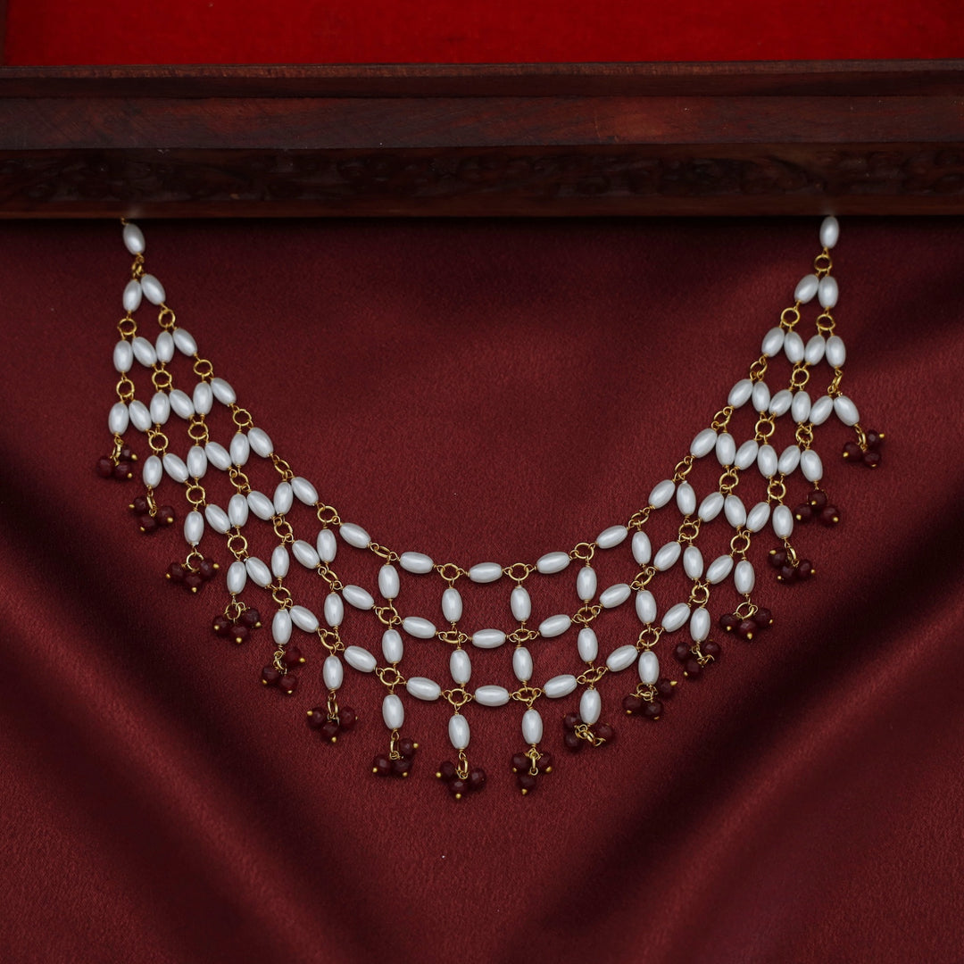 Yakira 3 Layer Rice Pearl Beaded Short Neckpiece