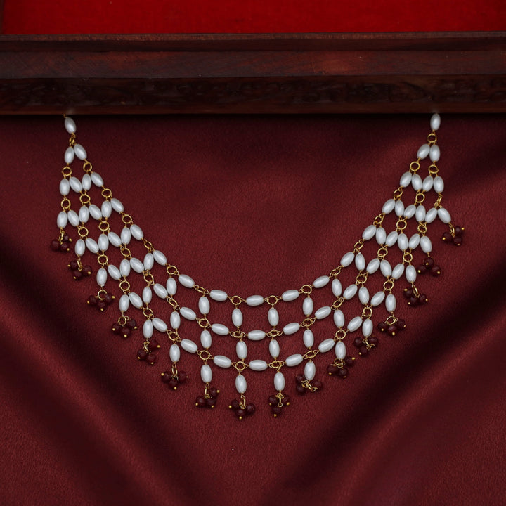 Yakira 3 Layer Rice Pearl Beaded Short Neckpiece