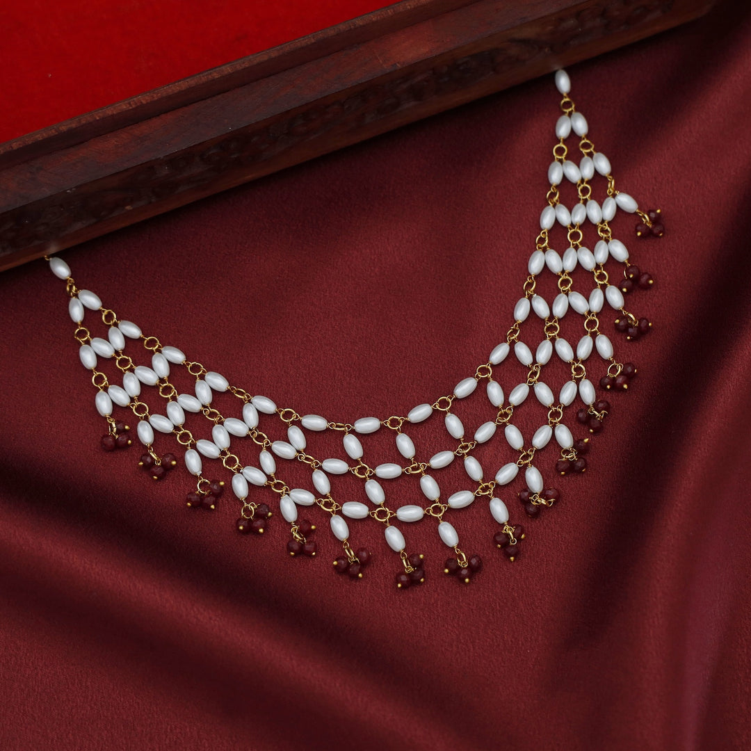 Yakira 3 Layer Rice Pearl Beaded Short Neckpiece