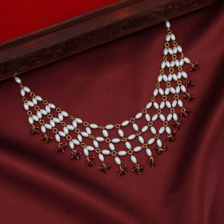 Yakira 3 Layer Rice Pearl Beaded Short Neckpiece