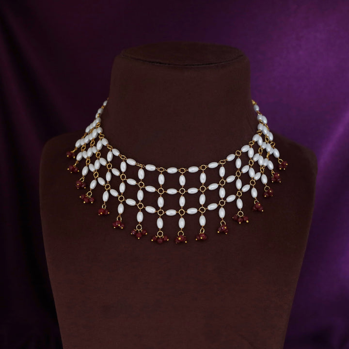 Yakira 3 Layer Rice Pearl Beaded Short Neckpiece
