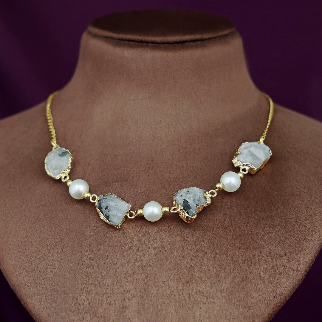 Electro Plated Raw Stone + Pearl Short Neckpiece