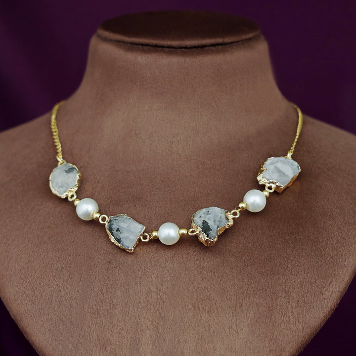 Electro Plated Raw Stone + Pearl Short Neckpiece