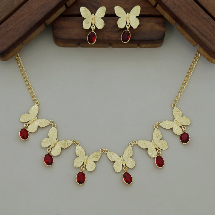 Gold Papillio Neckpiece With Earring