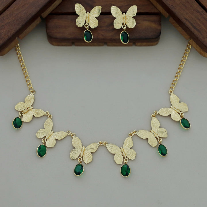 Gold Papillio Neckpiece With Earring
