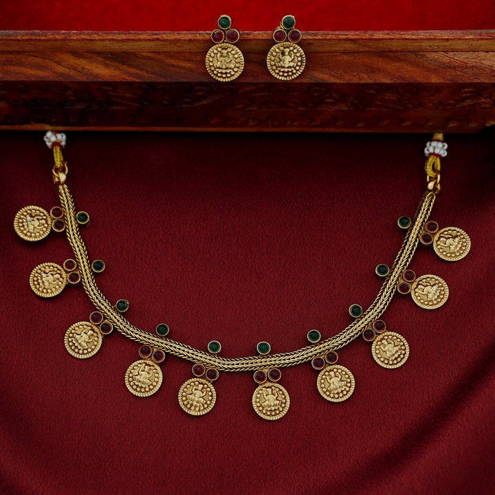 Athmika Lakshmi Coin Short Neckpiece With Earring