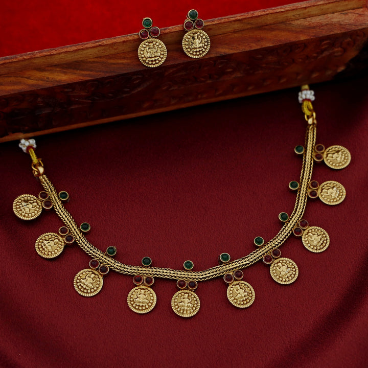 Athmika Lakshmi Coin Short Neckpiece With Earring