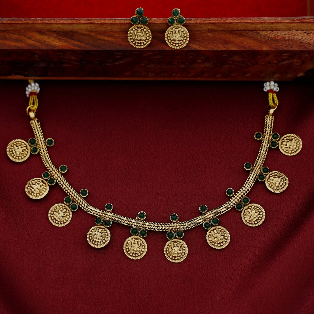 Athmika Lakshmi Coin Short Neckpiece With Earring