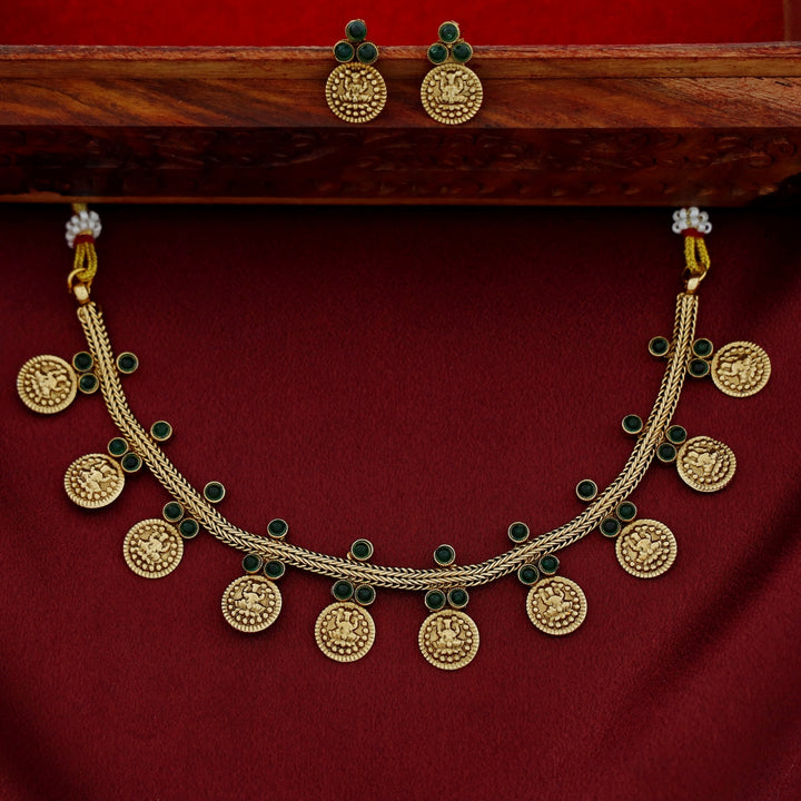 Athmika Lakshmi Coin Short Neckpiece With Earring