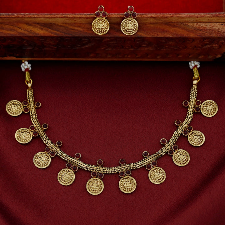 Athmika Lakshmi Coin Short Neckpiece With Earring
