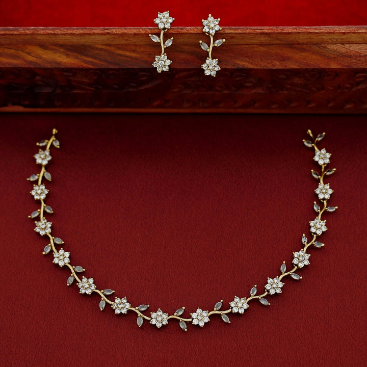 Sayisree Flower Short AD Neckpiece With Earring