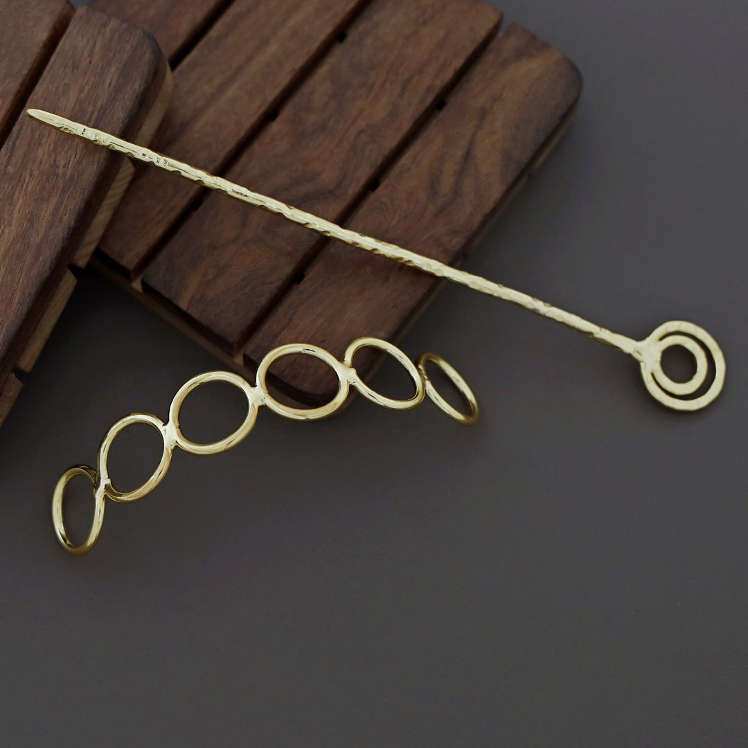 Treza Golden Hammered Circles Hair Pin