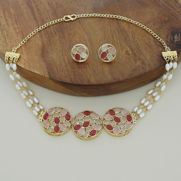 Alandra Round Glossy Pearl Choker With Earring