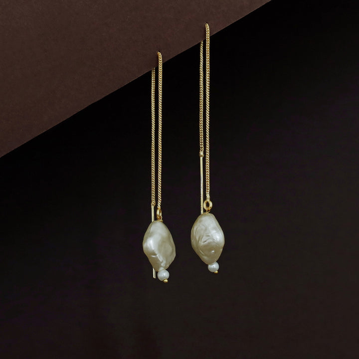 Baroque Pearl Needle and Thread Earring