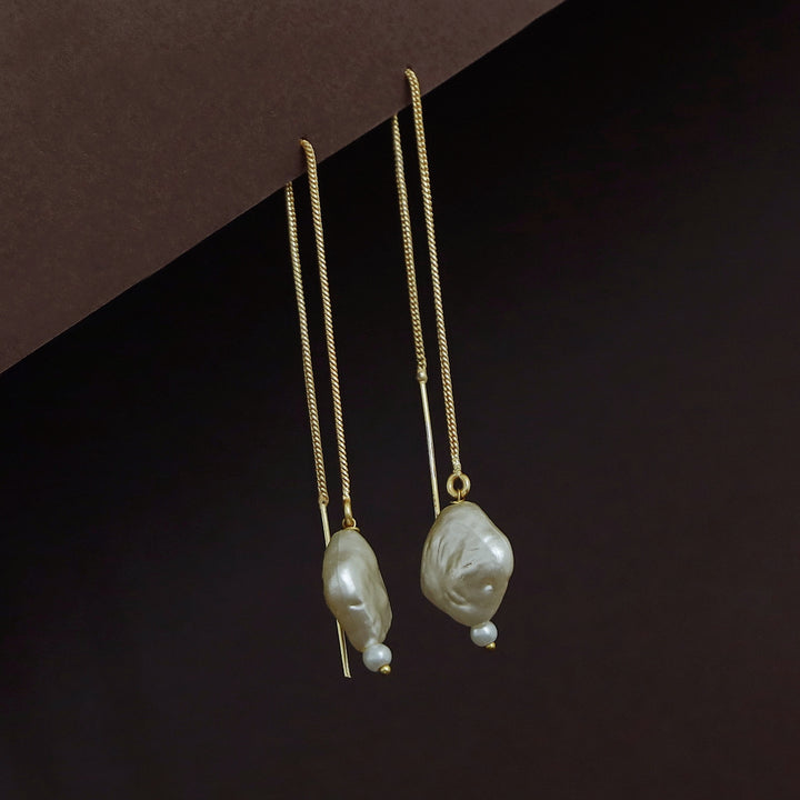 Baroque Pearl Needle and Thread Earring