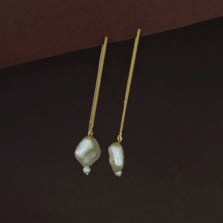 Baroque Pearl Needle and Thread Earring
