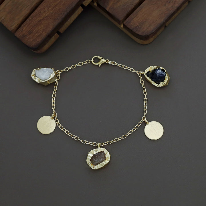 Lyricsa Raw Stone Coin Bracelet