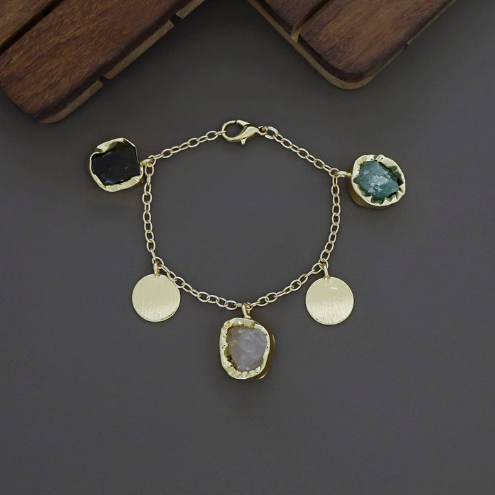 Lyricsa Raw Stone Coin Bracelet