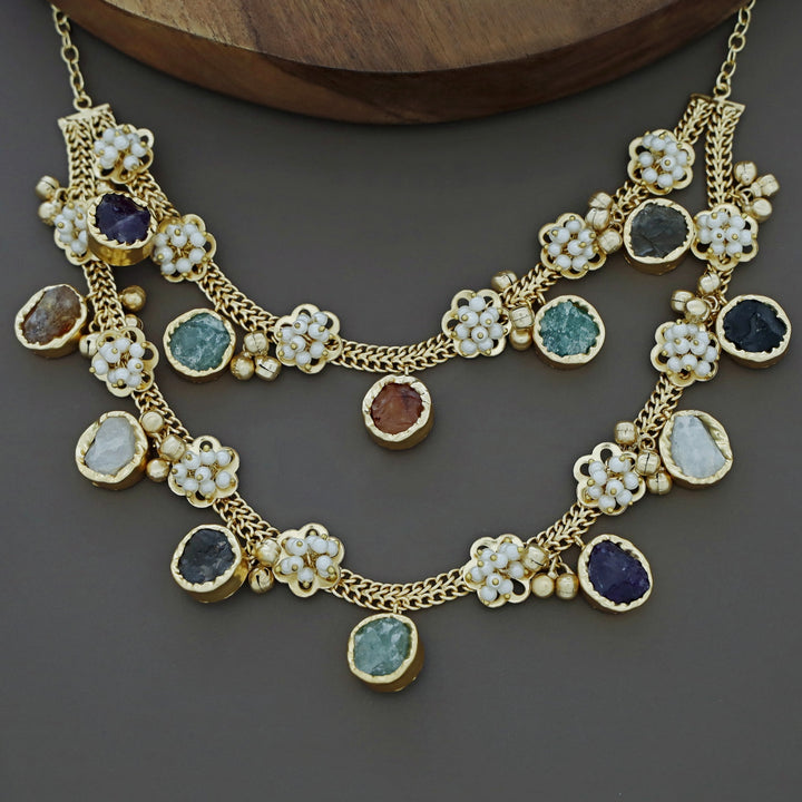 2 Layer Chiara Raw Stone Ghungroo Neckpiece
