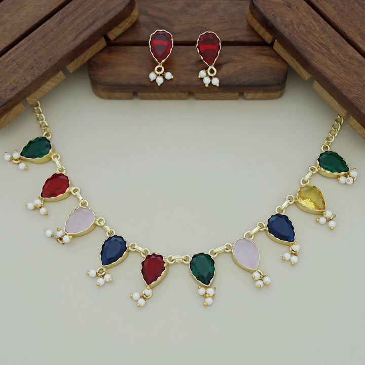 Drazila Glossy Drop Pearl Neckpiece With Earring