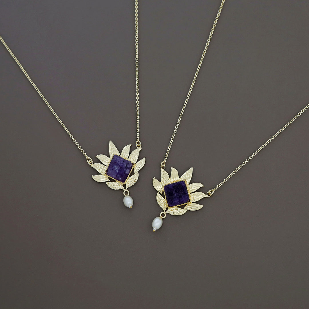 Mina Golden Leafy Pearl Druzy Neckpiece