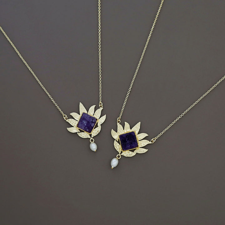 Mina Golden Leafy Pearl Druzy Neckpiece