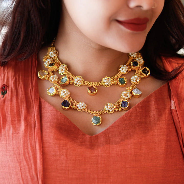 2 Layer Chiara Raw Stone Ghungroo Neckpiece