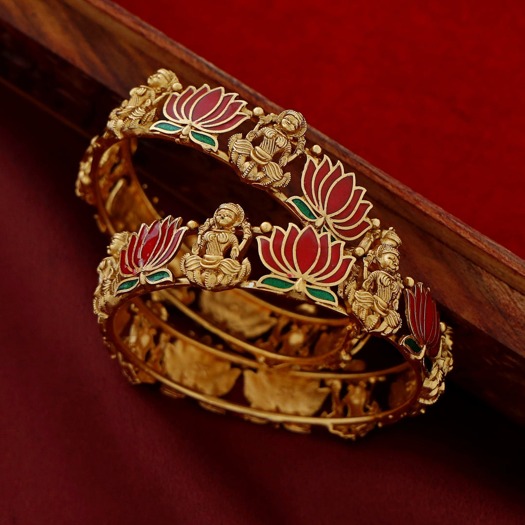 Advaita Enamel Lotus Devi Bangle (Set Of 2)