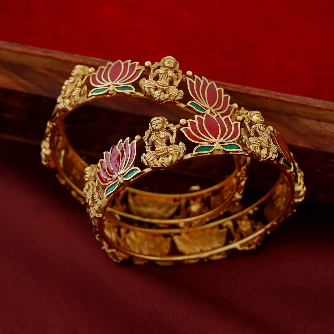 Advaita Enamel Lotus Devi Bangle (Set Of 2)