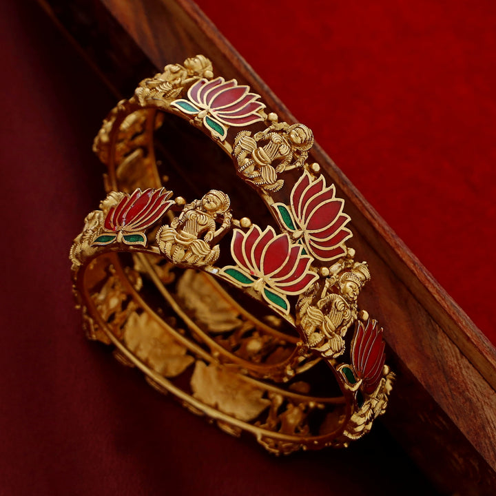 Advaita Enamel Lotus Devi Bangle (Set Of 2)