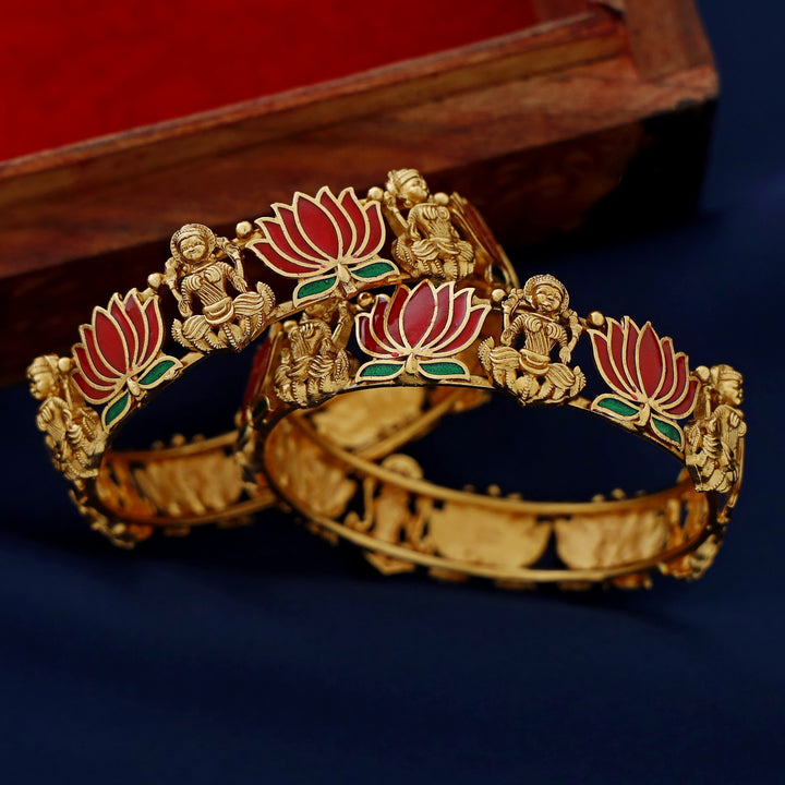 Advaita Enamel Lotus Devi Bangle (Set Of 2)