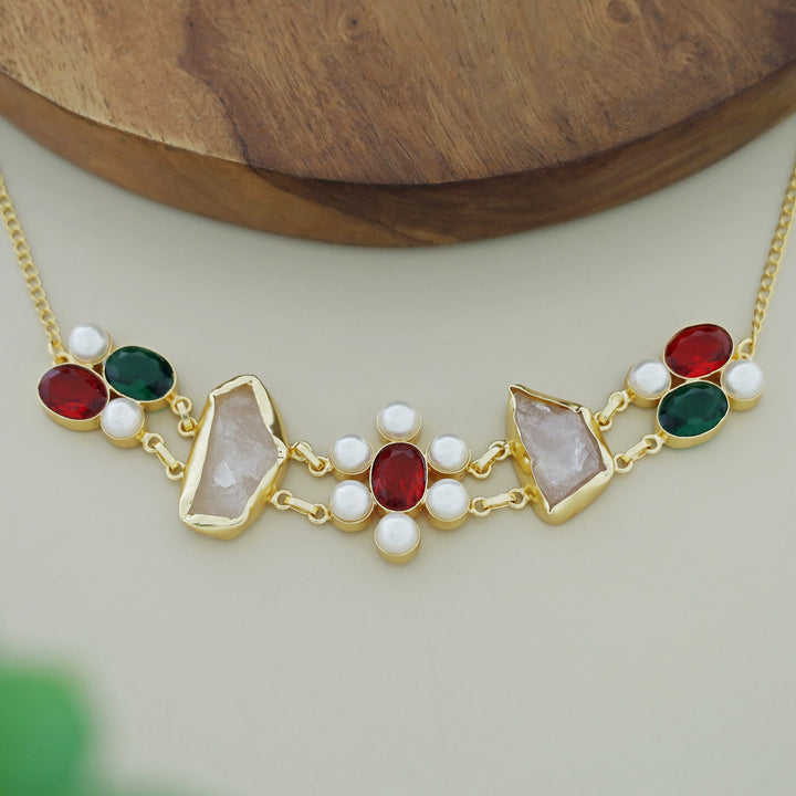 Dual Oval Glossy Pearl Raw Stone Choker