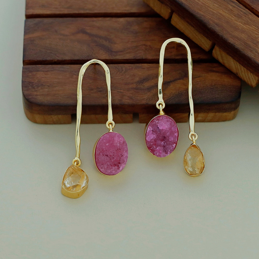 Anvi Golden Arch Raw Stone + Druzy Earring