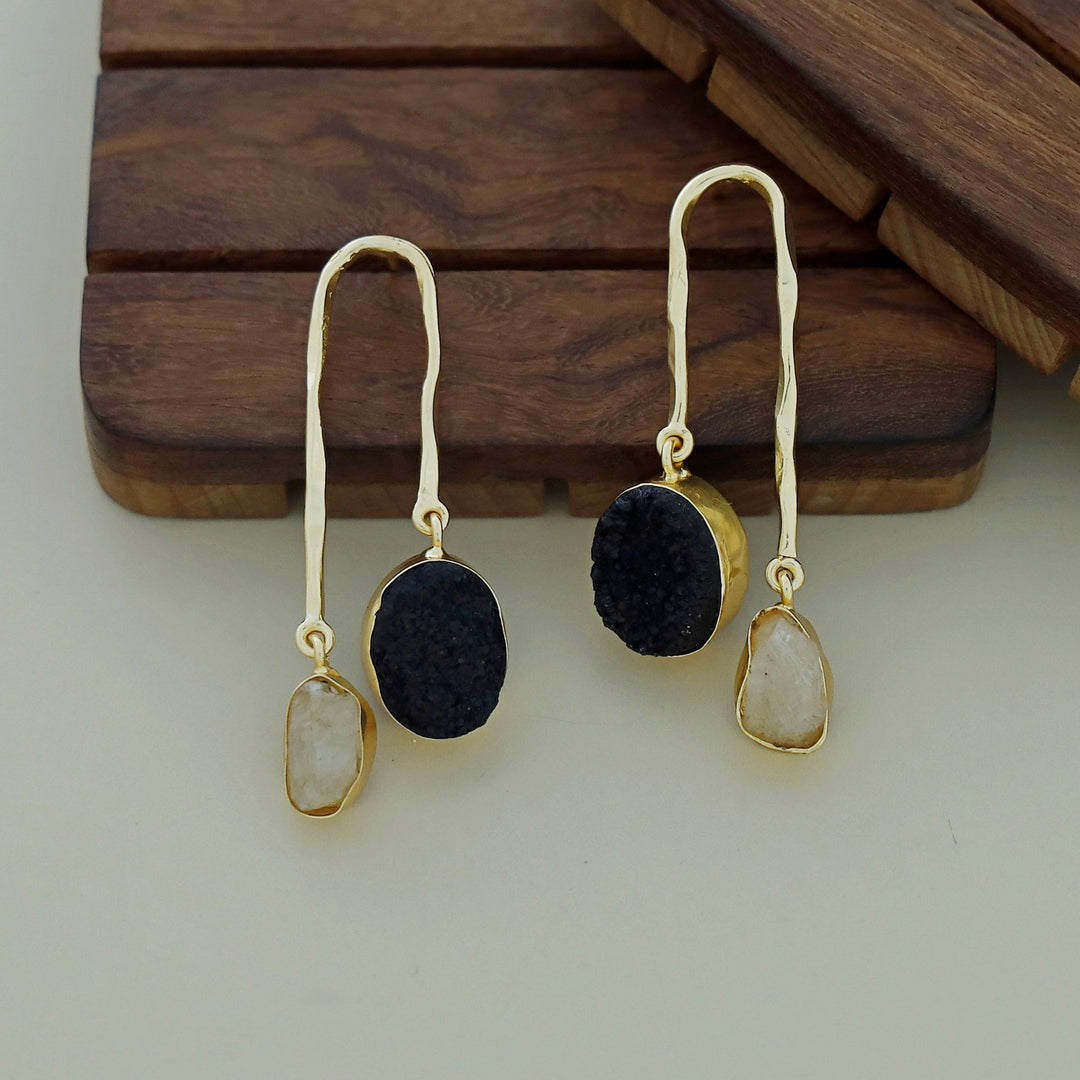Anvi Golden Arch Raw Stone + Druzy Earring