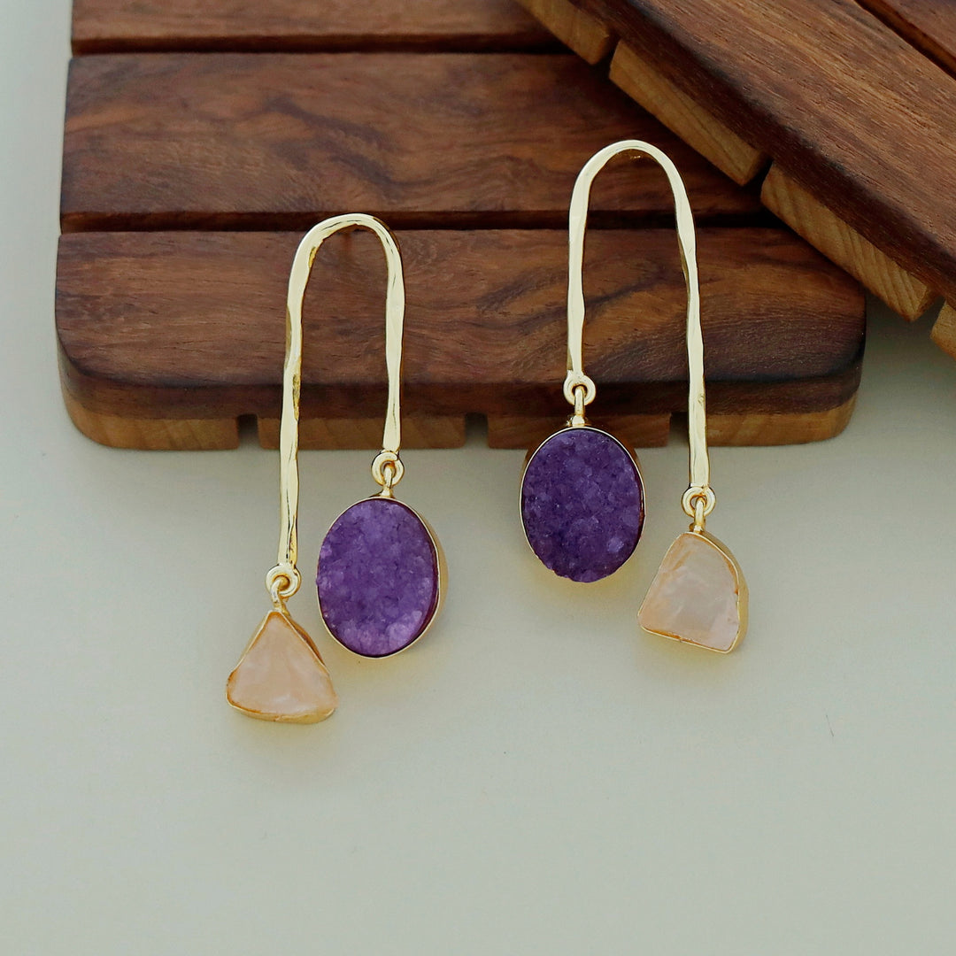 Anvi Golden Arch Raw Stone + Druzy Earring