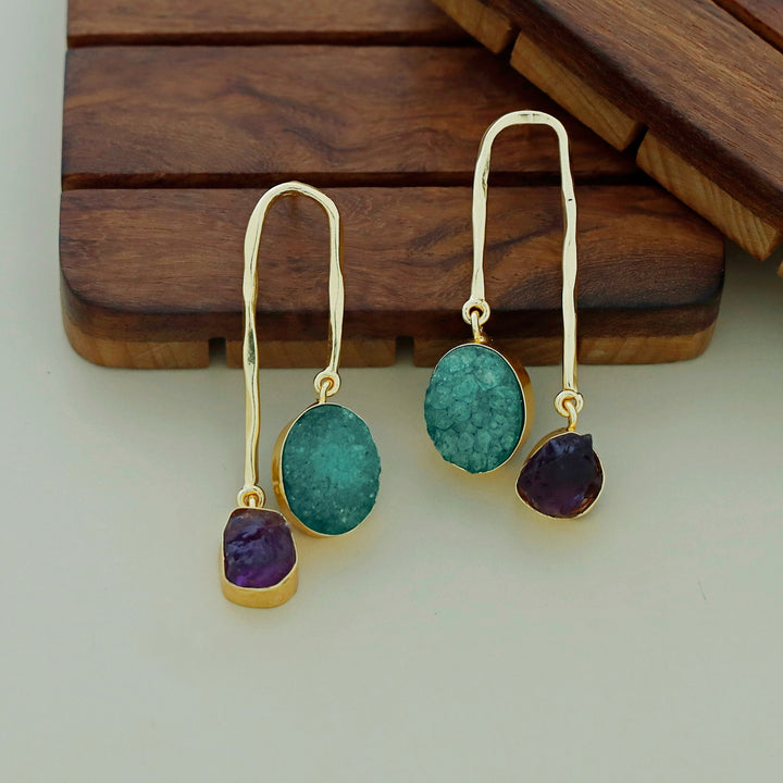 Anvi Golden Arch Raw Stone + Druzy Earring